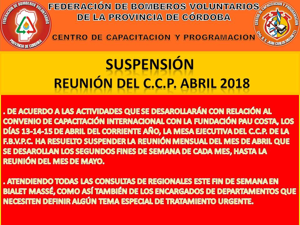 C.C.P.: Suspensión de Reunión Mensual por cambio de actividades