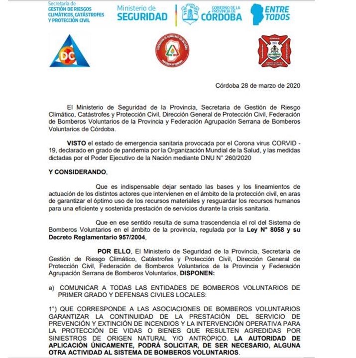 Comunicado Oficial y Obligatorio para los Bomberos Voluntarios de Córdoba
