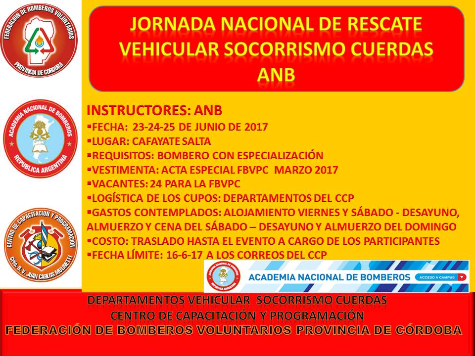 Jornada Nacional de Rescate Vehicular Socorrismo Cuerdas de la ANB