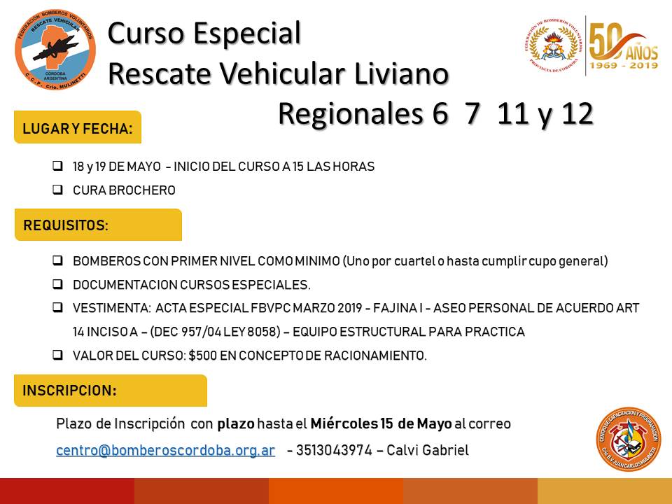 Curso Especial de Rescate Vehicular Liviano