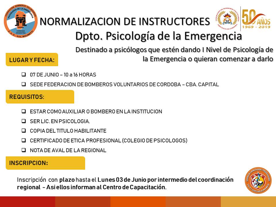 Jornada de Normalización de Instructores de Psicología en la Emergencia