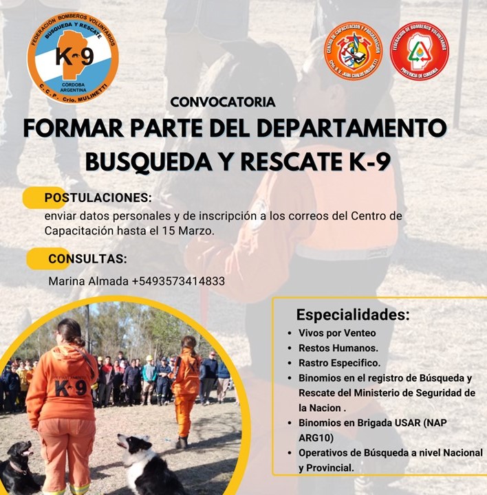 Convocatoria: Departamento Búsqueda y Rescate con K9